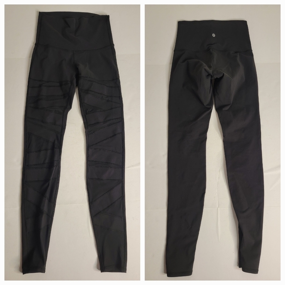 Lululemon Sz 6 Leggings Sheer Mesh Pannels Full Length High Rise High Times